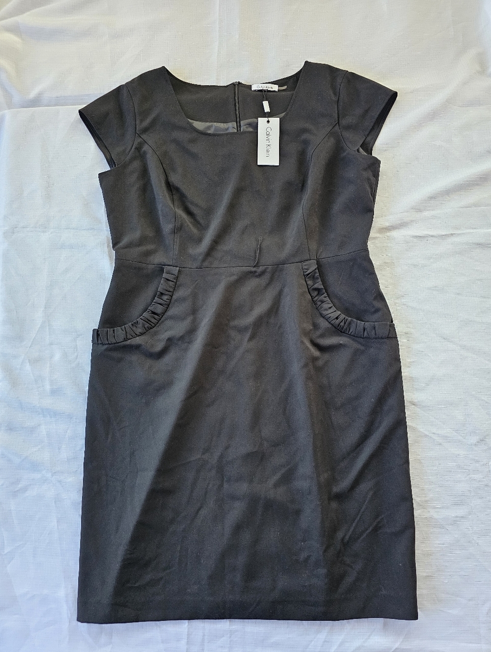 Calvin Klein Modern Essentials Cap Sleeve Black Sheath Dress No Belt Plus Sz 16